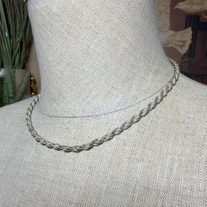 Vintage Italy 925 Sterling Silver Three Strand Twisted Rope Necklace FAS
